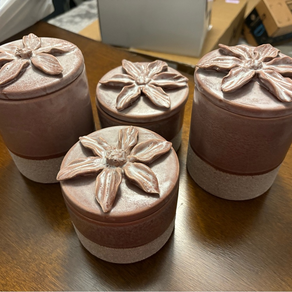 Floral Embossed Ceramic Jars - Pink
